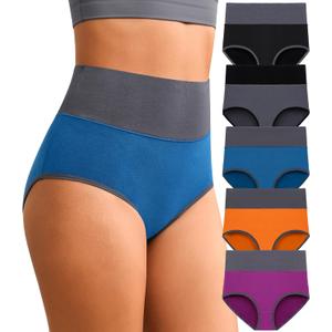 Eiggam High Waisted Underwear for Women Tummy Control Panties Cotton Briefs Full Coverage Breathable Underwear Packs Women (L)