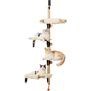 MEWOOFUN Cat Climbing Shelves Tree, 4-Levels Over Door Cat Climber for Jumping, Stable Cat Stairs Hammock for Kittens & Adult Cats (Wooden-65 H x 26.8 L x 13.8 W)