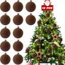 Dazftiey 12 PCS Brown Velvet Ornaments for Christmas Tree Decorations, Warm Brown Velvet Christmas Ornaments Balls,Shatterproof Xmas Decorative Hanging Ornaments(2.36 Inch)