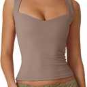 QINSEN Women's Sweetheart Neck Sleeveless Crop Tank Form-Fitting Wide Strap Top for Casual Active Wear (XS)