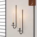 Metal Wall Candle Sconce Holder Set of 2 Wall Mount Candle Holder Pillar Holder Black Modern Wall Candle Sconces Hanging for Living Room Farmhouse Fireplace Wedding, Black