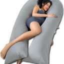 QUEEN ROSE Extra Long U Shaped Body Pillow, Cooling Pregnancy Pillows for Sleeping, 65 Inch Full Body Support Maternity Pillow for Adults, Support for Back, Hip, Legs for Pregnant Women, Grey