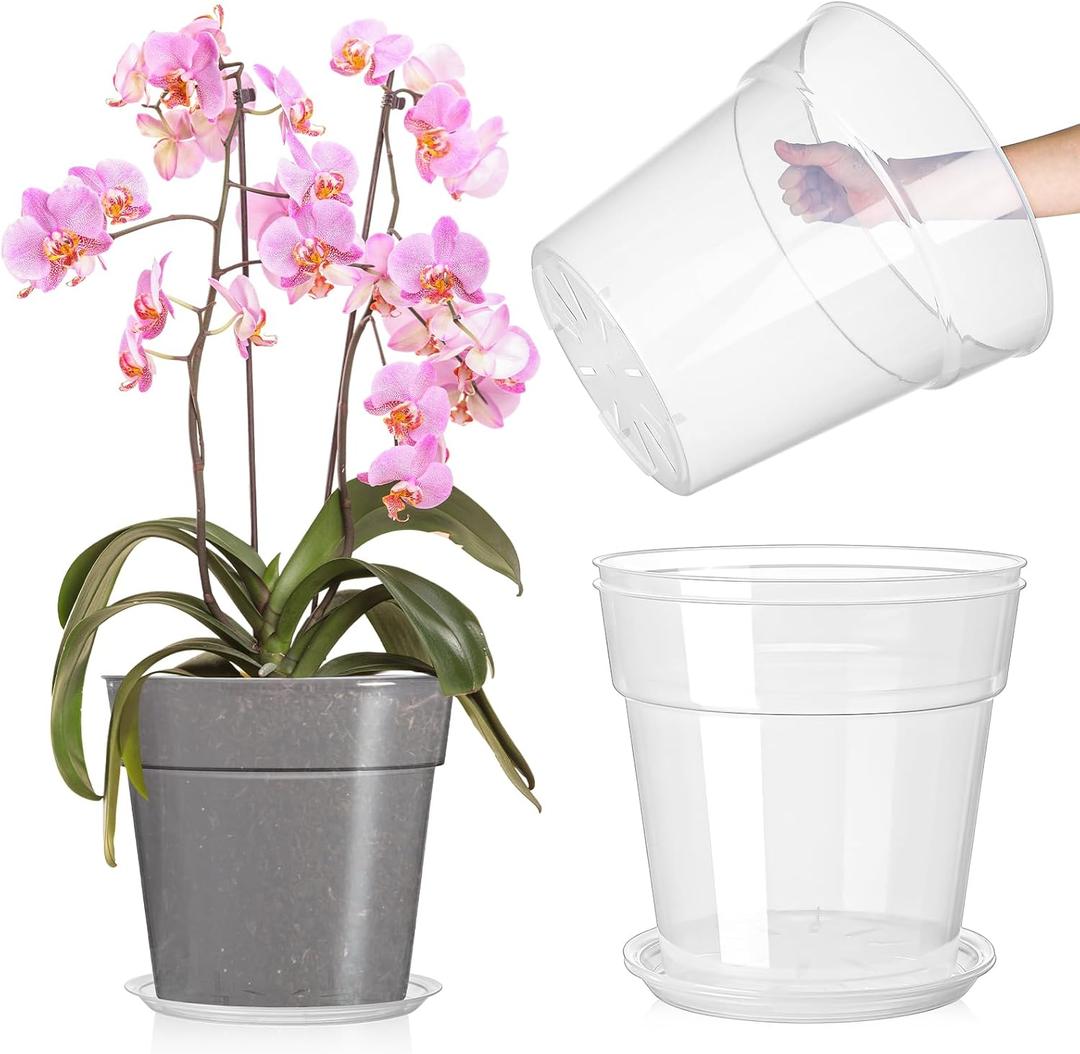 Baderke 3 Pack Clear Nursery Pot Plastic Nursery Pot Large Plant with Drainage Holes for Root Health Indoor Outdoor (11.65 Inches)