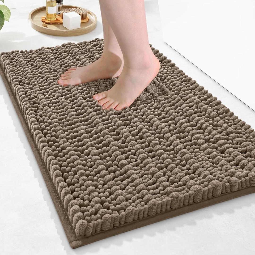 Arotive Luxury Chenille Bathroom Rug Mat, Extra Soft Thick Absorbent Shaggy Bath Rugs, Non-Slip Machine Wash Dry, Plush Bath Mats for Bathroom, Shower and Tub, 24x16, Camel