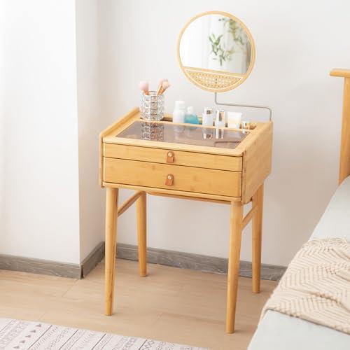  Tiita Vanity Desk, Makeup Vanity Table with Mirror, Dressing Table with 2 Drawers,Modern Wood Bedroom Vanity Vintage Dressing Table for Women Girls : Home & Kitchen