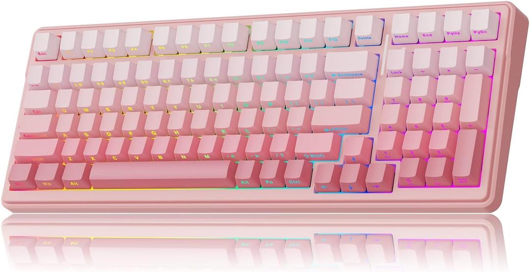 MechLands Aula F99 96% Wireless Gaming Keyboard, 8000mAh Battery | Creamy Gasket Mechanical Keyboard, BT/2.4GHz/USB-C, Hot-Swappable, Linear Switch, Programmable RGB, Win/Mac (Pink Gradient)