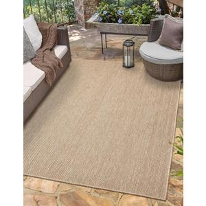 Angela Easy Jute Indoor Outdoor Rug, 5x7 Neutral Solid Jute Look, Polyester, Durable & Easy Care Outdoor Farmhouse Carpet for Patio, Porch, Living Room (5' x 7', Natural)