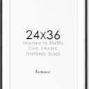24x36 Black Picture Frame, Black Poster Frame 24x36, Solid Oak Wood Frame 24 x 36 Frame, 24"x36" Picture Frame with Tempered Glass, 24x36 Frame Matted to 20x30, 24x36 Art Frame for Home Decor (24x36 - 1P)