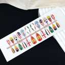 2 x 24Pcs World Cup Press on Nails Medium Almond Fake Nails with Soccer Star Design Glossy Cat Eye Green Blue Red Glitter Nails Press on White Striped Glue on Nails Reusable Summer Holiday Nail for Women