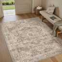 Vintage Area Rug 4x6 Brown Multi Washable Entryway Bedroom Kitchen Indoor Carpet Non Slip Traditional Medallion Distressed Low Pile Retro Accent Throw Rug for Office Dining Living Room 