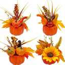 Fall Pumpkin Decor Set Thanksgiving 4 Pack Fake Pumpkins Berry Pine Cone Sunflower Maple Leaves Fall Decor, for Autumn Home Tabletop Centerpieces Kitchen Fireplace Mantel Party Decorations