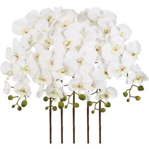 IPOPU 40.16" White Orchid Artificial Flowers 5PCS Fake Orchid Long Stems Phalaenopsis Branches Real Touch Silk Orchids for Vase for Bridal Shower Home Party Wedding Decoration (White)