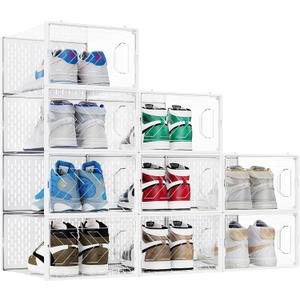 Larger Shoe Storage Boxes Organizers for Closet 9 Pack, Fit Size 11, Clear Plastic Stackable Sneaker Containers for Entryway, Space Saving Shoe Rack Bin Holder