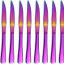 Rainbow Steak Knife Set, Kyrtaon Colorful Serrated Knife, Titanium Mutil-color Plating Stainless Steel Sharp Knives Set, Dinner Knifes Set of 8, Dishwasher Safe Sturdy And Easy To Clean