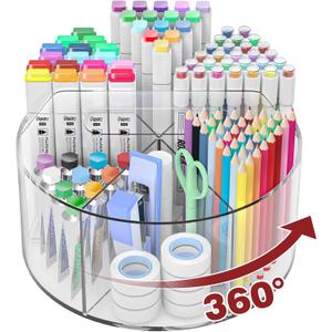 Absonic 250pcs Acrylic Pencil Holder Marker Organizer, 360-Degree Rotating Pen Holder, Crayon Organizers for Kids Pencil Organizer Caddy Art Supply Lazy Susan Organizer for Desk Home School Office