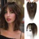 REECHO Hair Toppers for Women Real Human Hair, Seamless Human Hair Toppers with Bangs, 360 3D Cover Clip in Bangs Hair Extensions for Daily Wear, Chocolate Brown