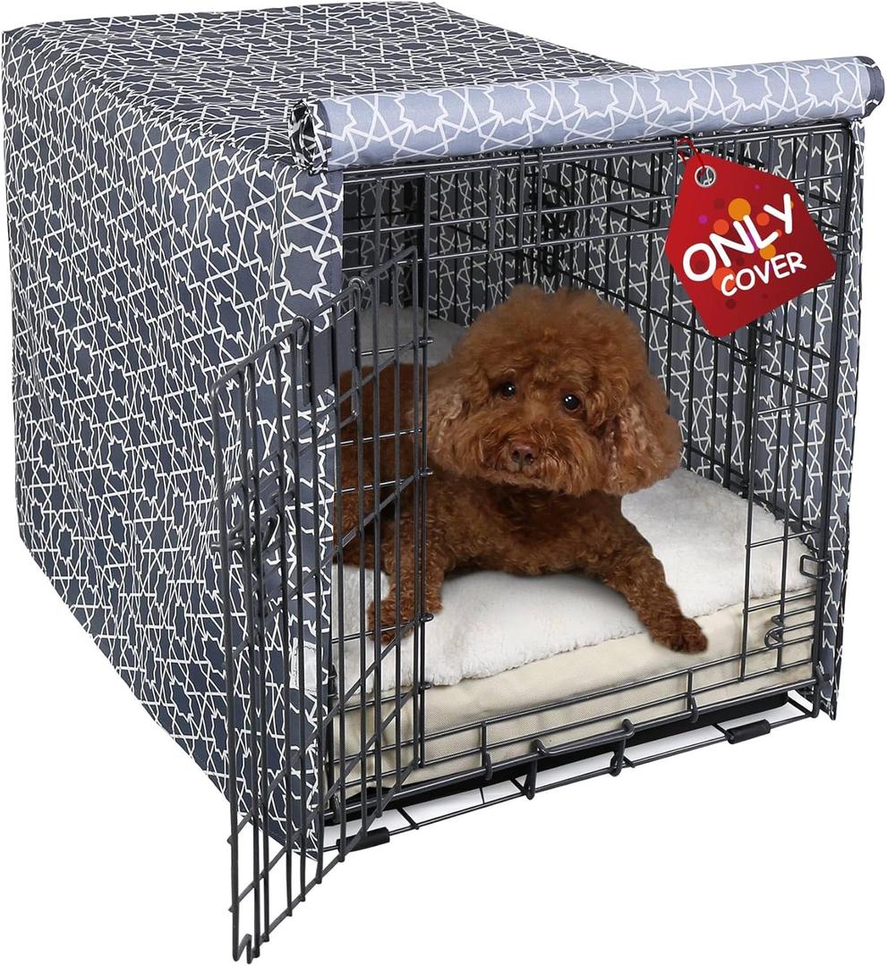 Explore Land Pattern Dog Crate Cover for 36 Inches Wire Cage, Heavy-Duty Polyester 1 2 3 Doors Standard Metal Pet Kennel Enclosure (Morocco)