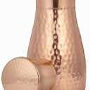 Handmade Pure Copper Carafe Pitcher with Lid 40oz, Hammered Copper Water Bottle for Ayurvedic Health Benefits, Wide Mouth Vessel