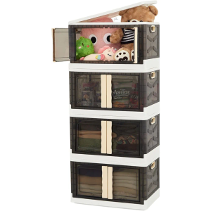 Stackable Storage Bins with Doors and Wheels, Folding Storage Cabinet (3  Tier 352QT)