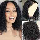 Glue free Precut 4x4 Lace Front wig Female Hair Glue free 180% Density Water Bob Wig Human Hair Beginner Curl Front Wig Black (14 ")