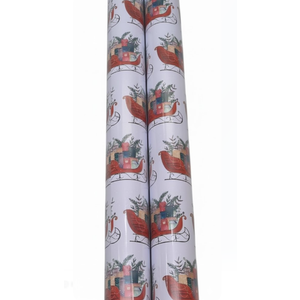 Pack Of 2 LaRibbons Christmas Wrapping Paper Jumbo Roll with Red Pom Pom, Classic Sled Design Gift Wrap Set for Christmas, Holiday, Party Celebration, 30 Inch X 40 Feet (100 sq. ft. ttl.)