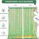 1010ft Green Tulle Backdrop Curtain with Lights String for Parties, Sheer Photo Curtain Backdrop Drapes for Wedding Party Photography Backgrounds