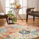 Lahome Moroccan Trellis Round Area Rugs, Washable Small Round Rug 3ft Non-Slip, Soft Vintage Ultra-Thin Circle Carpet for Bedroom Entryway Kitchen Laundry Bathroom Elise, Cream/Multi