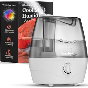 Cool Mist Humidifier - 2.2L Water Tank, for Bedroom, Baby, Quiet Ultrasonic Air Vaporizer, Adjustable Mist Level, 360 Nozzle Rotation, Auto-Shut Off, Large Area Humidifiers Easy Fill and Clean (Grey)