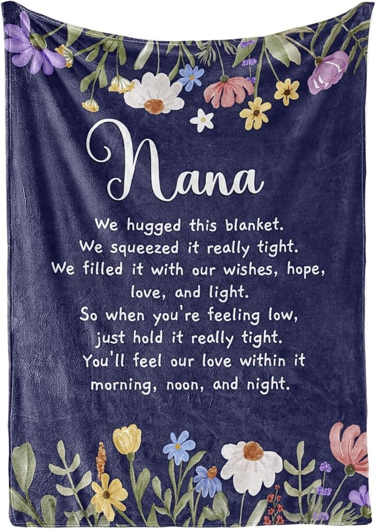 InnoBeta Nana Gifts, Grandma Gifts for Nana, Flannel Throw Blankets on Mother's Day, Christmas, Birthday, 50" x 65", Blue Flowers