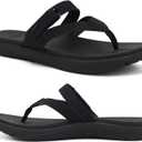 COFACE Womens Orthopedic Flip Flops Ladies Slip On Athletic Yoga Mat Memory Foam Cushioned Recovery Walking Thong Sandals Summer Beach Pool Slippers Plantar Fasciitis Arch Support All Black Size 11
