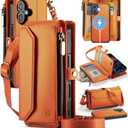 Strapurs for iPhone 17 Detachable Wallet Case Compatible with Magsafe for Women, RFID Blocking 9-Card Holder Zipper Wrist Strap Lanyard PU Leather Magnetic Phone Case for iPhone 17 6.3", Orange