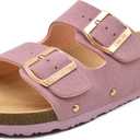 ONCAI Womens Flat Slide Sandals with Arch Support 2 Strap Adjustable Buckle Slip on Slides Shoes Non Slip Rubber Sole, Size 9
