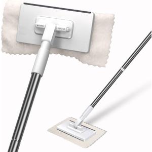 Mini Sweeper Mop,Masthome Reusable Clamp Mop with Short Stainless Steel Handle,1 Second Installation,Flat Dust Mops for House Wall,Bathroom, Windows, Corners, Includes 1 Sweeping Cloth