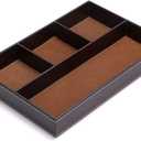 BTSKY 4 slots Desk Drawer Organizer, PU Leather Drawer Storage Organizer Divider for Office Desk Supplies Value Collection and Accessories Multi-Purpose Storage Desktop Organizer Tray(Brown)