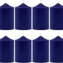 Set of 8 2x3 Inch Unscented Navy Blue Pillar Candles, Small Solid Colored Cylinder Candles for Home Emergency Power Outage - 24 Hour Burning