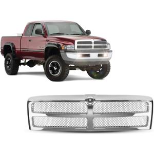 Chrome Front Grille With Honeycomb Mesh Insert - Compatible With Dodge Ram 1500, 2500, 3500 (1994-2002)