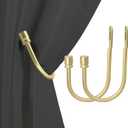 2 PCS Curtain Holdbacks, Metal Decorative Curtain Tiebacks with End Cap Finials, Wall Mounted Window Drapery Holdback Hooks for Living Room, Bedroom and More, Brushed Brass