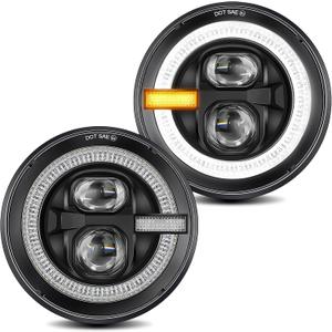 UNI-SHINE 7 Inch Round LED Headlights, 2PCS H6024 Projector Headlights with Halo DRL & Amber Turn Signal, DOT Approved Hi/Lo Beam, Compatible with Jeep Wrangler JK TJ CJ LJ, Chevy, Miata
