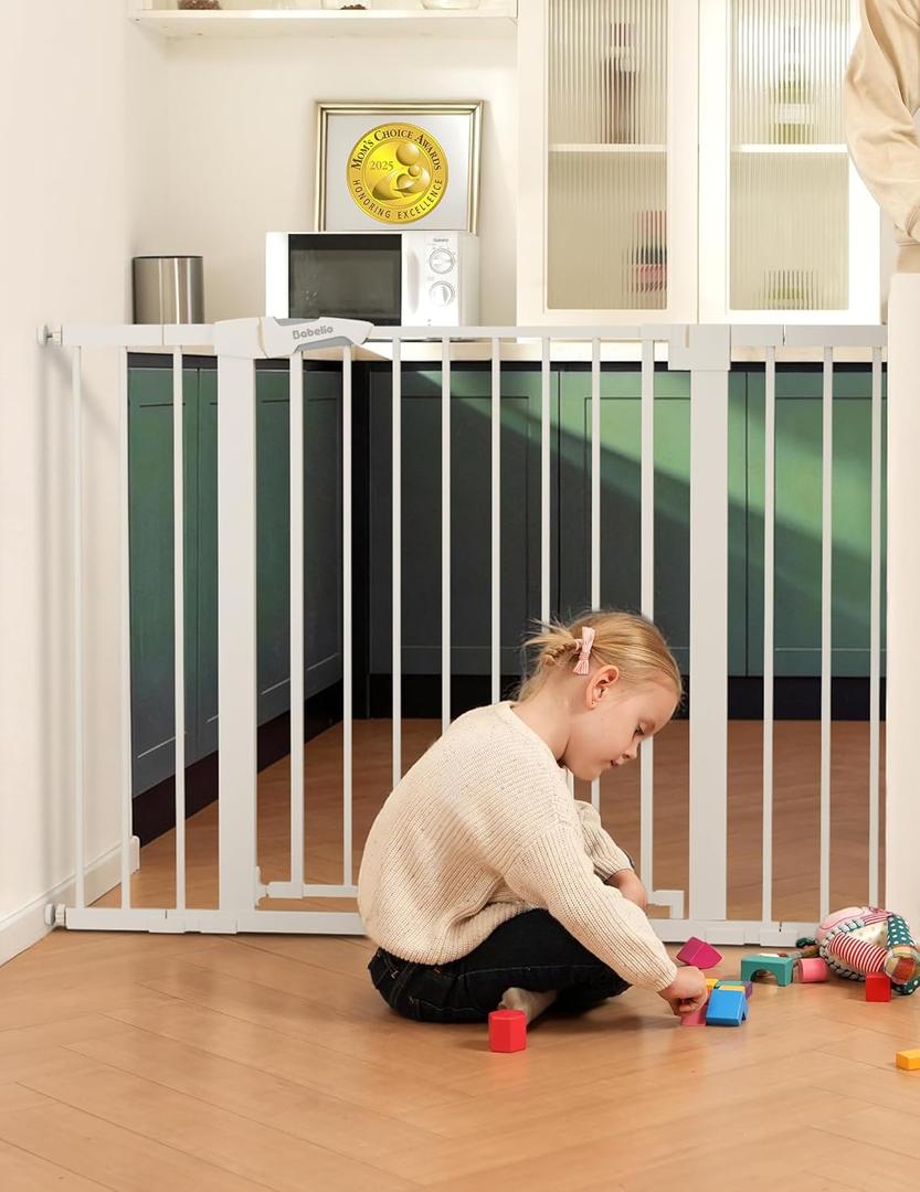 Babelio Baby Gate for Doorways and Stairs, 36 Tall Pet Gate, PressGuard P7 with Auto Close Design, 29"-43" Wide Easy Install Pressure Mounted, Safety Gate Door for Child and Pet, White