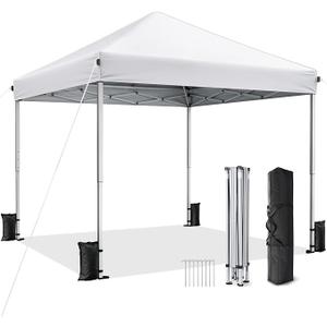 10x10 Pop Up Canopy Tent with One-Push Center Lock,White
3 Adjustable Heights, Carry Bag Included, Tents for Camping, Backyard, Beach, Parties and Outdoor Events