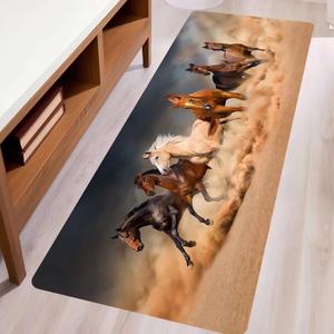 Western 2'x6' Brown Horse Runner Rug for Hallways, Kitchen, Bedroom, Entryway, Non-Slip, Washable, Decorative