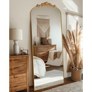 Furnbar Arched Full Body Mirror, 71"x28" Large Floor Standing Mirror with Carved Metal Frame for Bedroom&Dressing Room, Gold