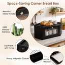 Bread Box, Corner Bread Box, Corner Bread Box for Kitchen Countertop, Bamboo Bread Box, Wooden Bread Boxes with Mortise and Tenon Structure, Bread Bin with Wavy Acrylic Door for Homemade Bread (Black)
