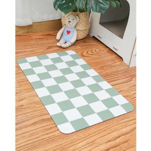 Ralxion Checkered Dog Feeding Mat, Absorbent Mats for Dog Food and Water Bowl, Dispenser, Retro Modern Aesthetic Sage Green Checkerboard Pet Placemat for Dogs, Cats, Puppy Accessories, 30" x 50"