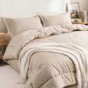 SunNewt King Comforter Set, Modern Plaid Checkered Bedding, Tan Gingham Brown Grid Bed Comforter, Soft Fluffy Breathable Farmhouse Dorm Bedding, All Seasons 3 Piece Set