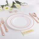 WDF 300 Pieces Rose Gold Plastic Silverware- Disposable Flatware Set - Heavy Duty Plastic Cutlery Includes 100 Forks, 100 Spoons, 100 Knives Perfect for Wedding/Party/Birthday/Mother's Day