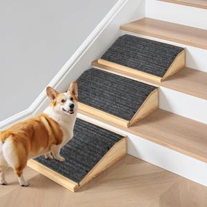 3-Pack Wooden Dog Ramp for Stairs, Anti-Slip Pet Steps for Small Dogs with Carpet Surface, Low-Angled Pet Ramps for Staircase, Steps and Stairs Assist for Injured & Aged Pets, Stairs Ramp for Dogs