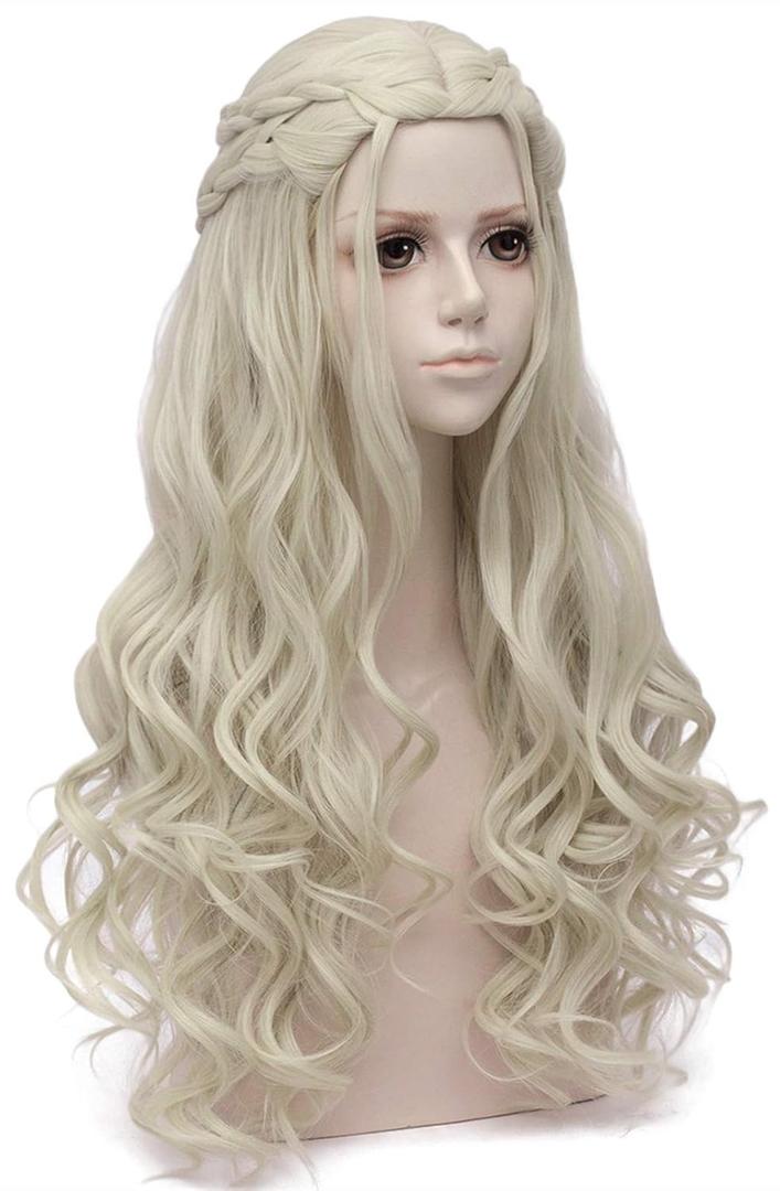 Mersi Blonde Wigs for Women Costume Wig Long Braided Hair Wigs for Party Halloween with Wig Cap (Blonde) S039G
