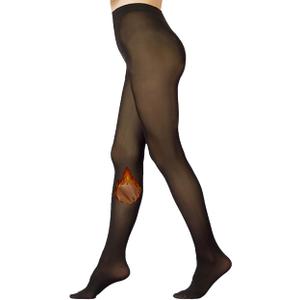 Fleece Lined Tights Women 300G Thick One Line Thermal Winter Warm Translucent Black Sheer size XL