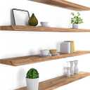 24 Inch Light Wood Floating Shelves for Wall Rustic Wall Shelf for Bedroom Living Room Set of 4